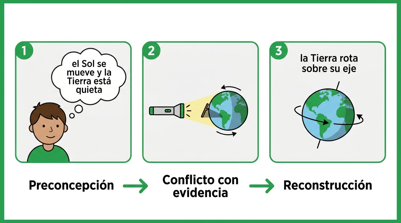 El cambio conceptual: la idea previa se confronta con evidencia y se reconstruye