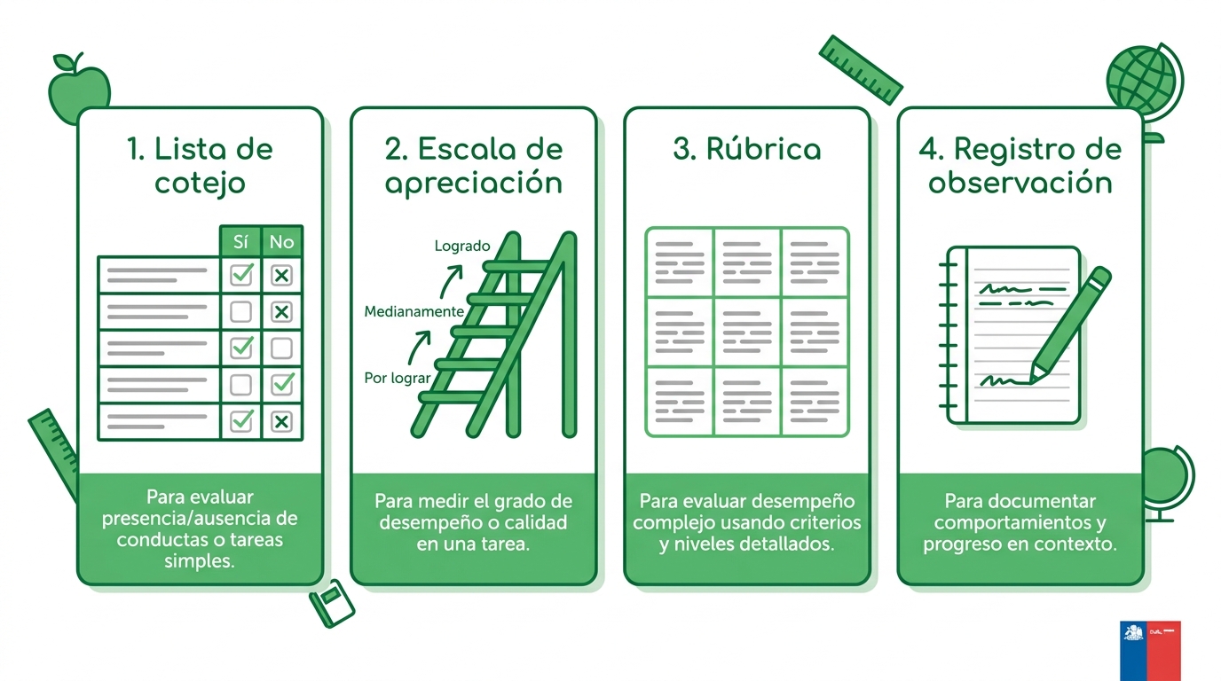 Distintos instrumentos de evaluación según lo que se quiere recoger