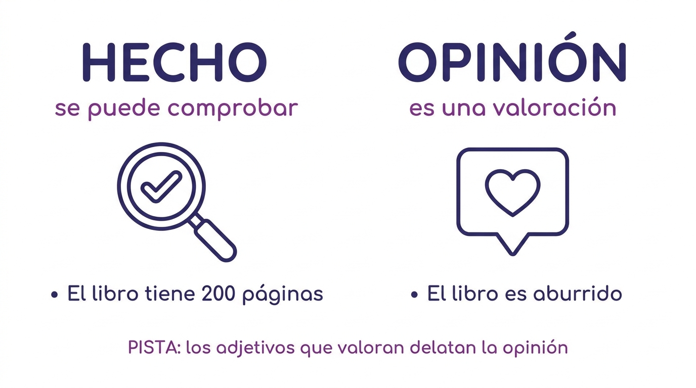 Comparación entre hecho, que se comprueba, y opinión, que es una valoración