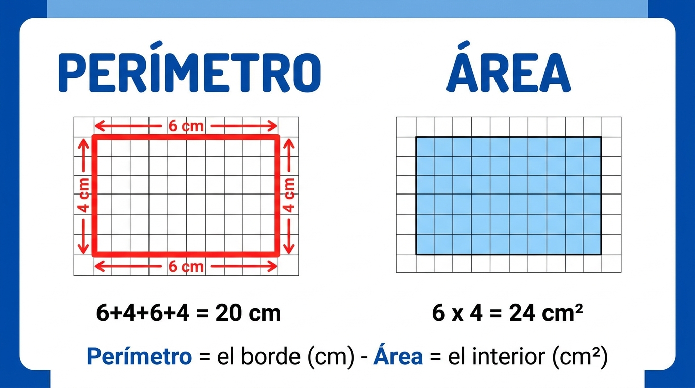 Perímetro vs. área de un rectángulo de 6 por 4