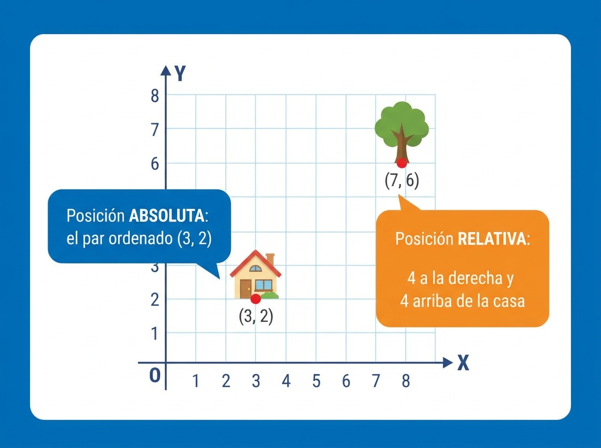El plano cartesiano: eje horizontal x (independiente) y vertical y (dependiente), con un punto y su par ordenado
