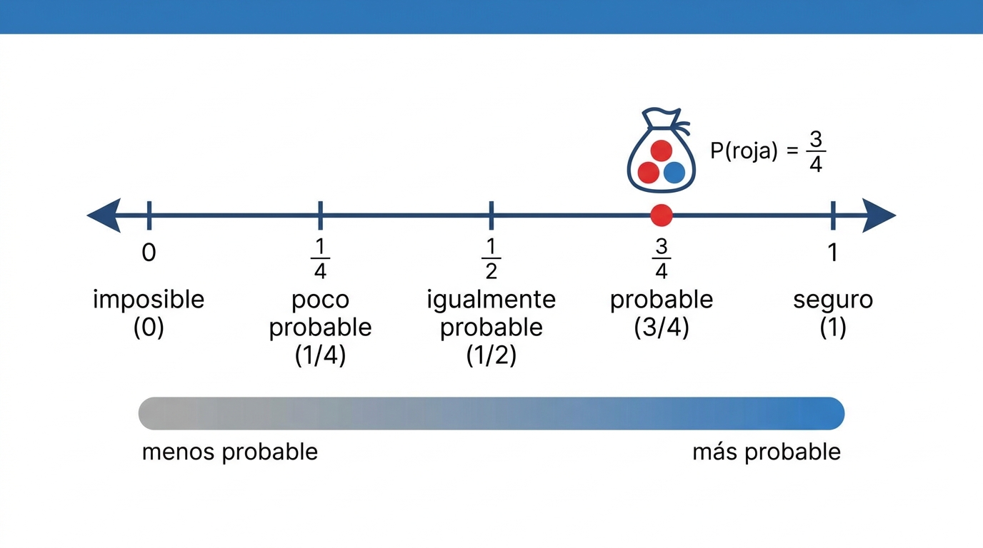 La probabilidad en una recta de 0 a 1, de imposible a seguro